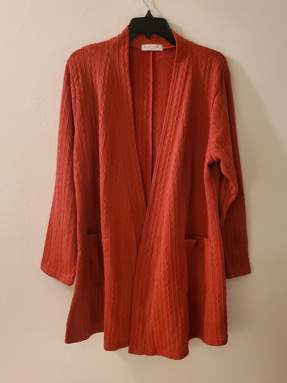 Belaroi Open-Front Cable Knit Cardigan Pockets Rustic Orange Size 3X
